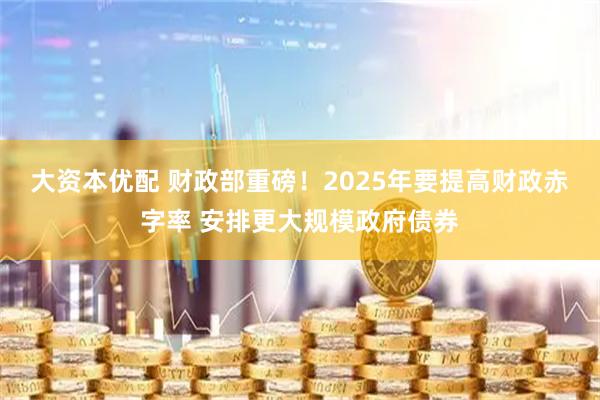 大资本优配 财政部重磅！2025年要提高财政赤字率 安排更大规模政府债券